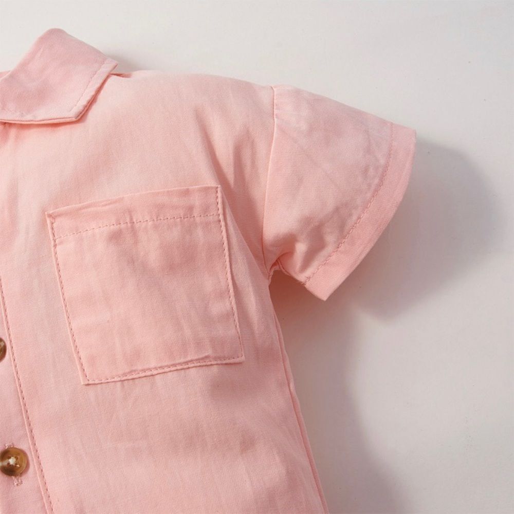 NWT - Size 9-12 month, girls solid lapel collar pocket jumpsuit, one piece, pink - Picture 4 of 6